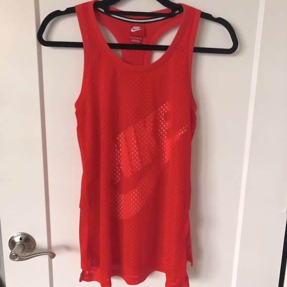 NIKE Red Logo Mesh Workout Tank Top Racerback Longer Length NEW - Picture 3 of 10
